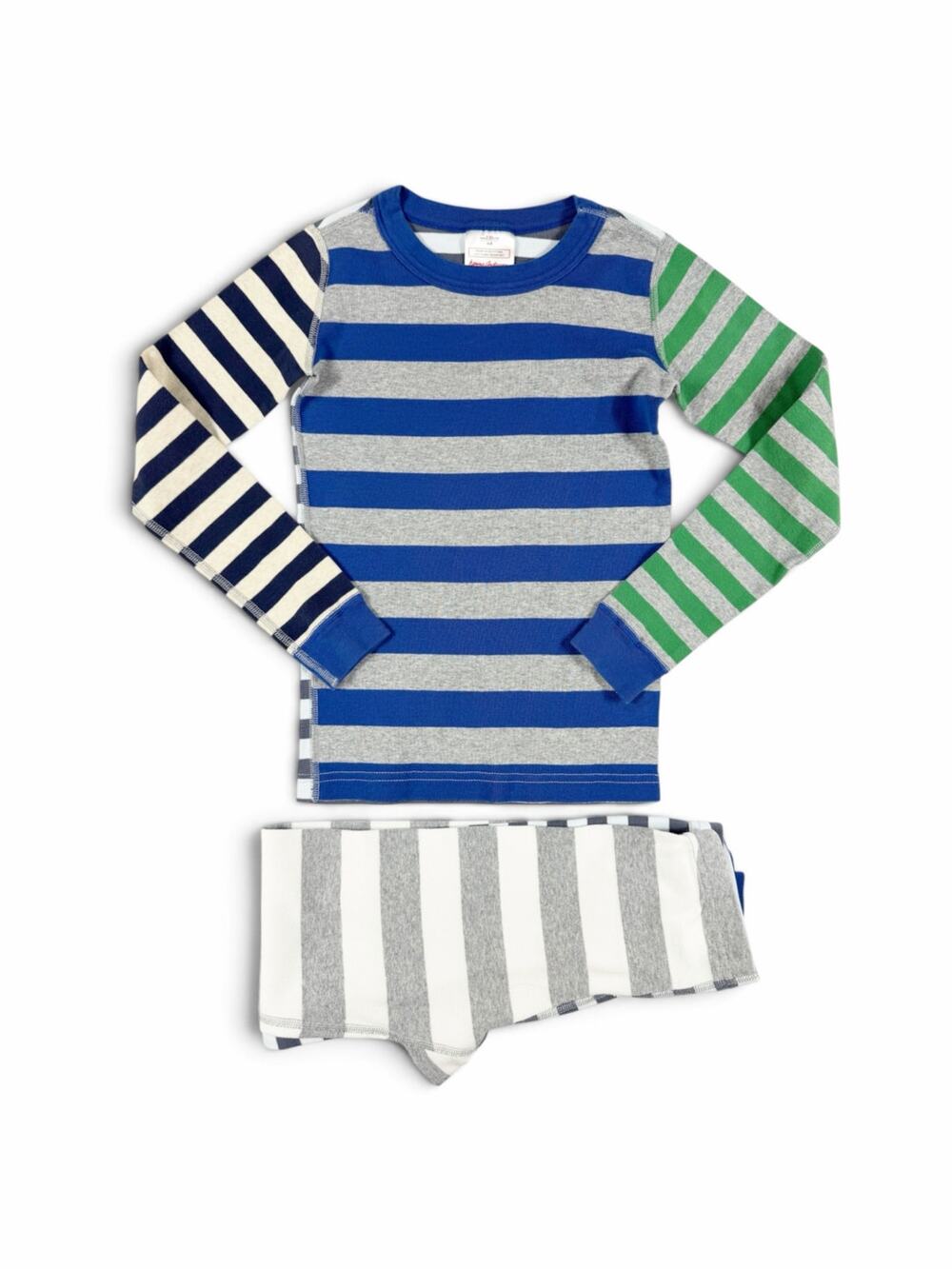 Hanna Andersson Mix Stripe Patch Knee Long John Pajamas Organic Cotton Size 8